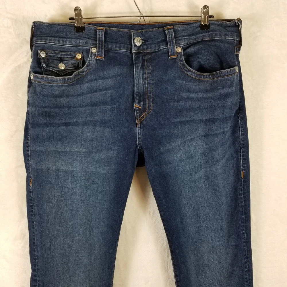 True Religion Rocco Relaxed Skinny Jeans Mens 38 Blue Indigo Horseshoe Pockets